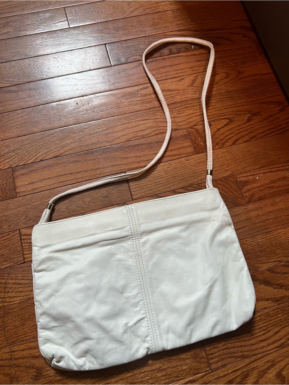 Vintage White Leather Crossbody Bag - Unbranded